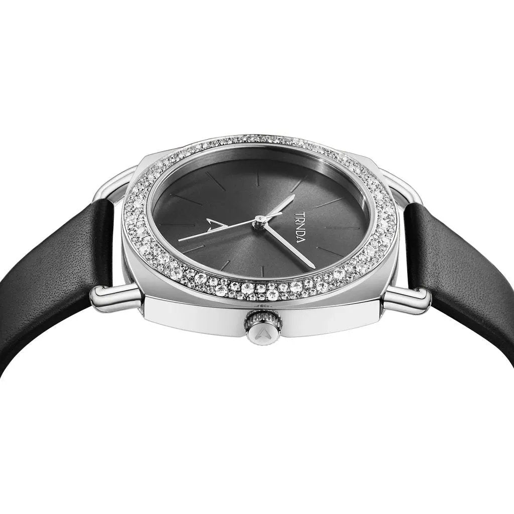Trnda Women's Watch With Silver Stainless Steel Case And Black Leather Band by TRNDA