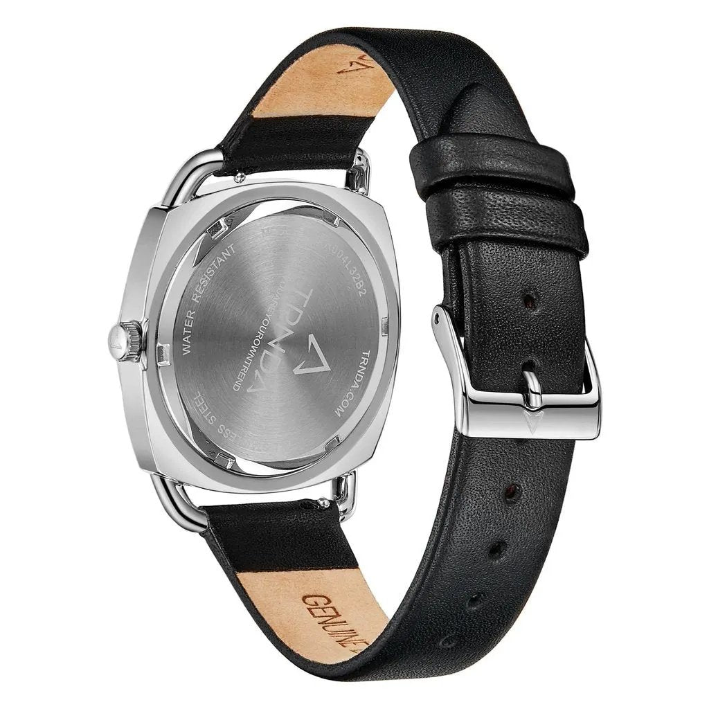 Trnda Women's Watch With Silver Stainless Steel Case And Black Leather Band by TRNDA