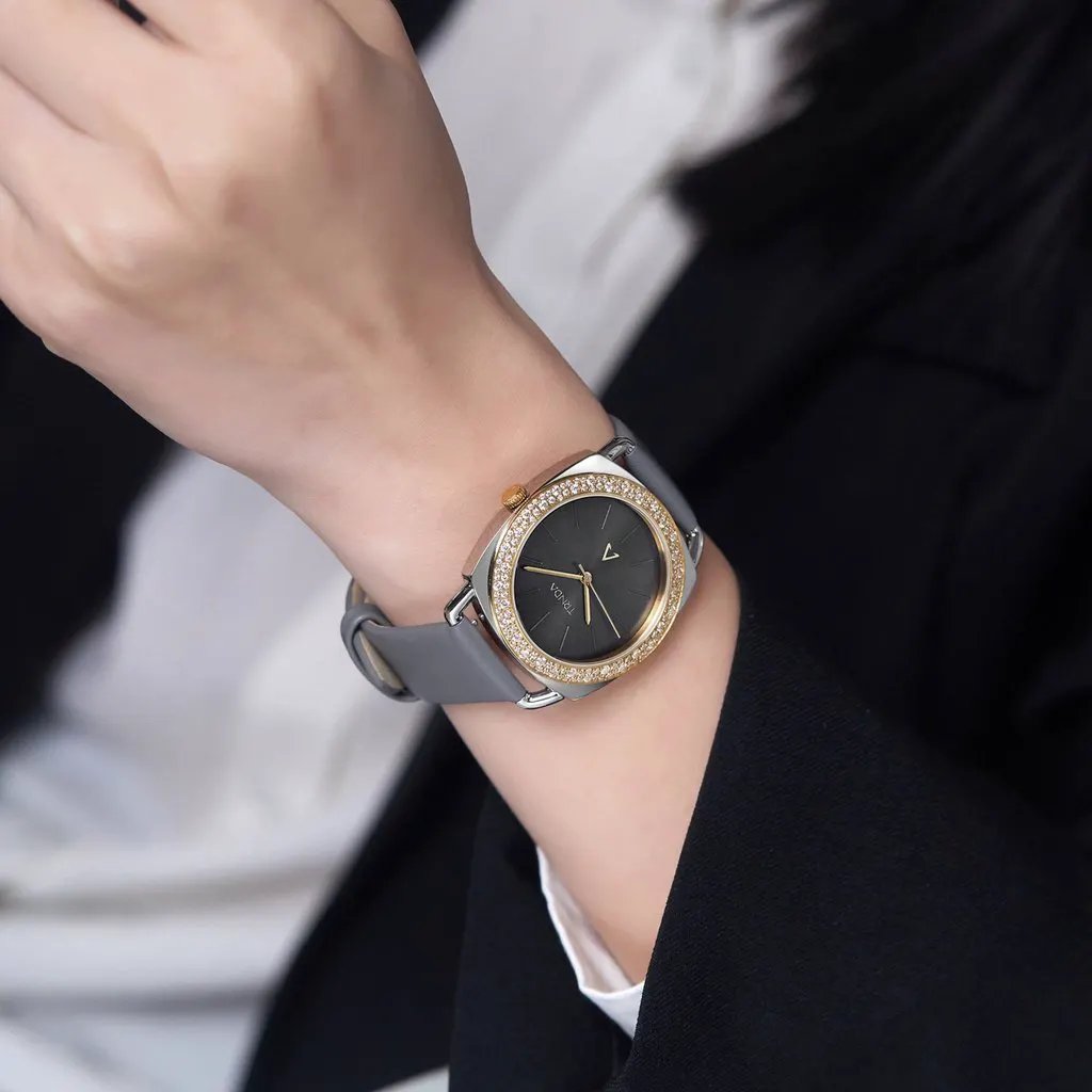 Trnda Women's Watch With Silver Stainless Steel Case And Gray Leather Band by TRNDA