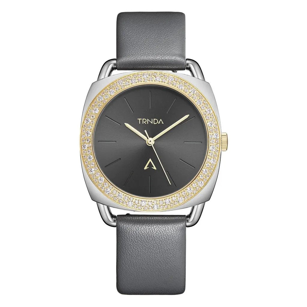 Trnda Women's Watch With Silver Stainless Steel Case And Gray Leather Band by TRNDA