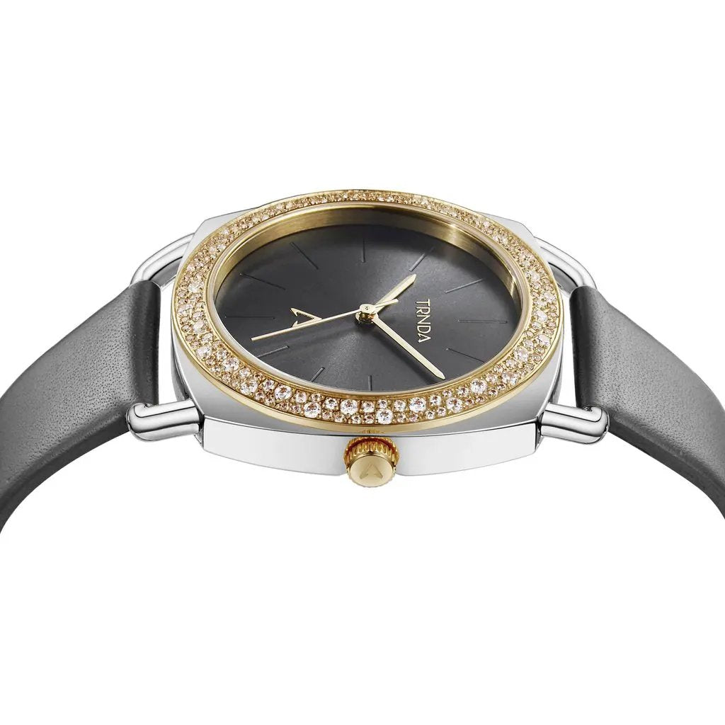 Trnda Women's Watch With Silver Stainless Steel Case And Gray Leather Band by TRNDA