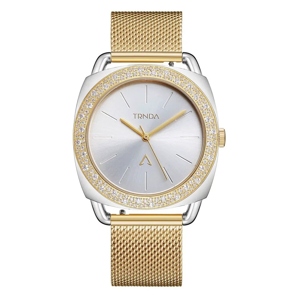 Trnda Women's Stainless Steel Gold Mesh Watch, Silver Dial | Trnda-35.8 by TRNDA