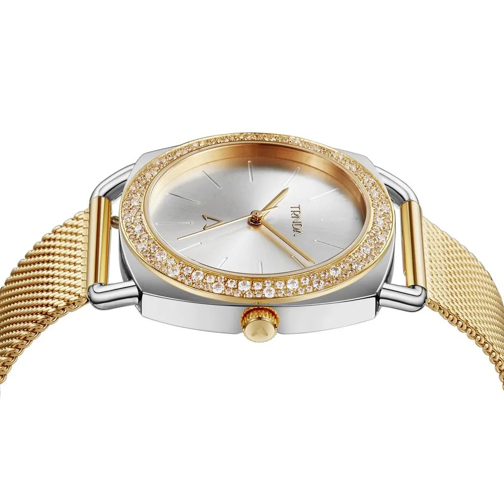 Trnda Women's Stainless Steel Gold Mesh Watch, Silver Dial | Trnda-35.8 by TRNDA