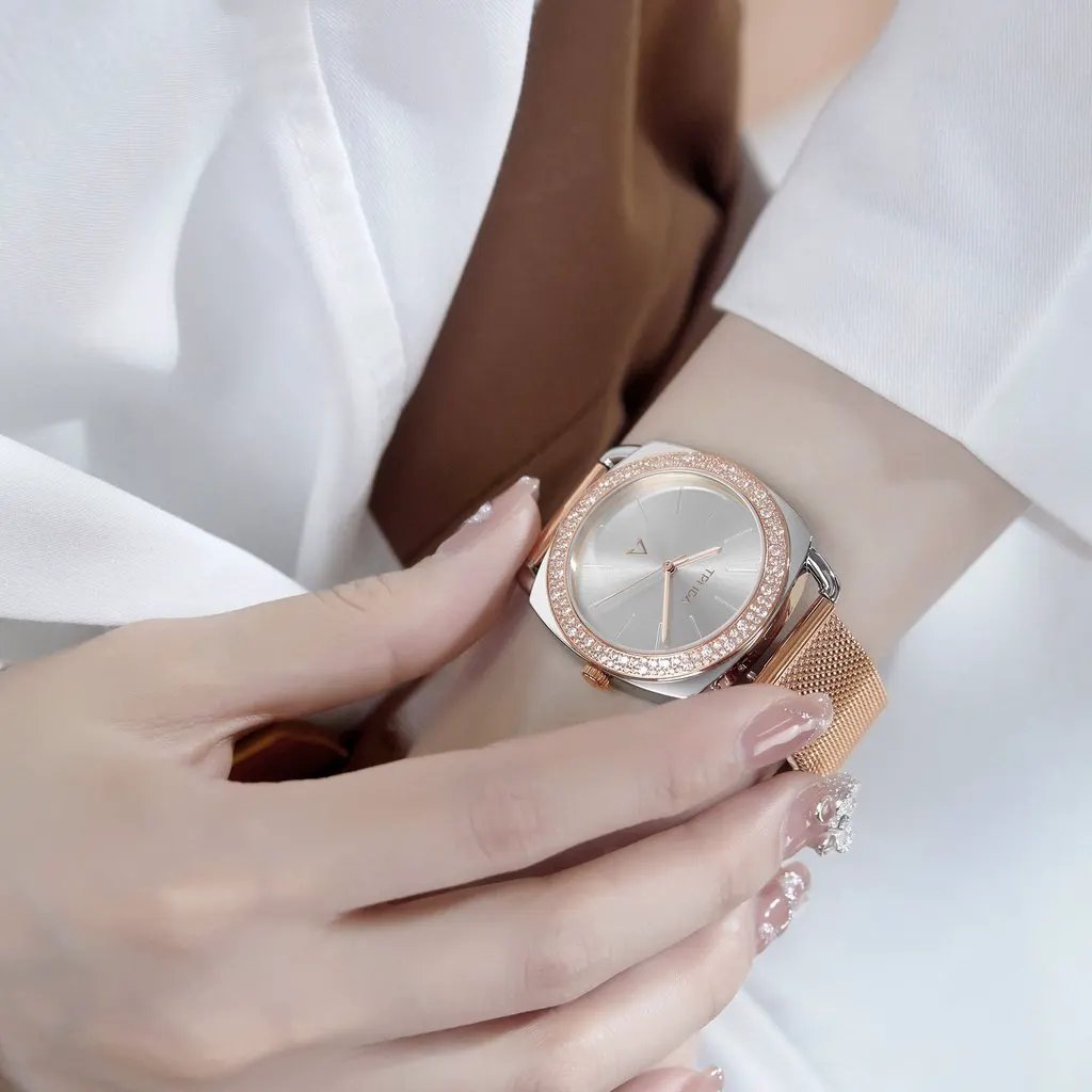 Trnda Women's Silver Stainless Steel Watch, Rose Gold Band | Trnda-001 by TRNDA
