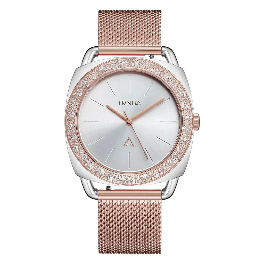 Trnda Women's Silver Stainless Steel Watch, Rose Gold Band | Trnda-001 by TRNDA