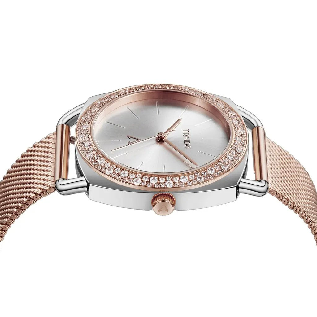 Trnda Women's Silver Stainless Steel Watch, Rose Gold Band | Trnda-001 by TRNDA