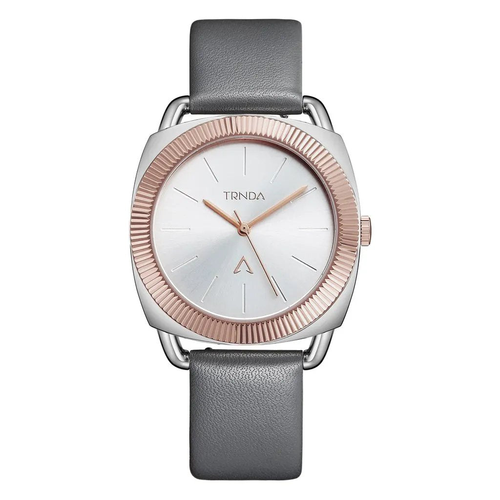 Trnda Women's Stainless Steel Gray Leather Watch, Silver Dial | Trn-W35.8 by TRNDA