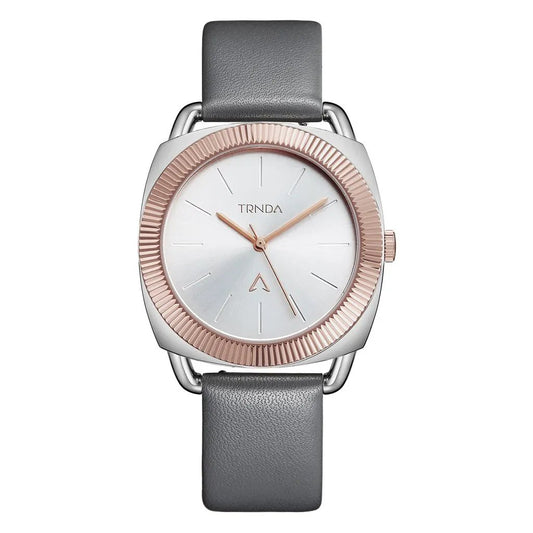 Trnda Women's Stainless Steel Gray Leather Watch, Silver Dial | Trn-W35.8 by TRNDA