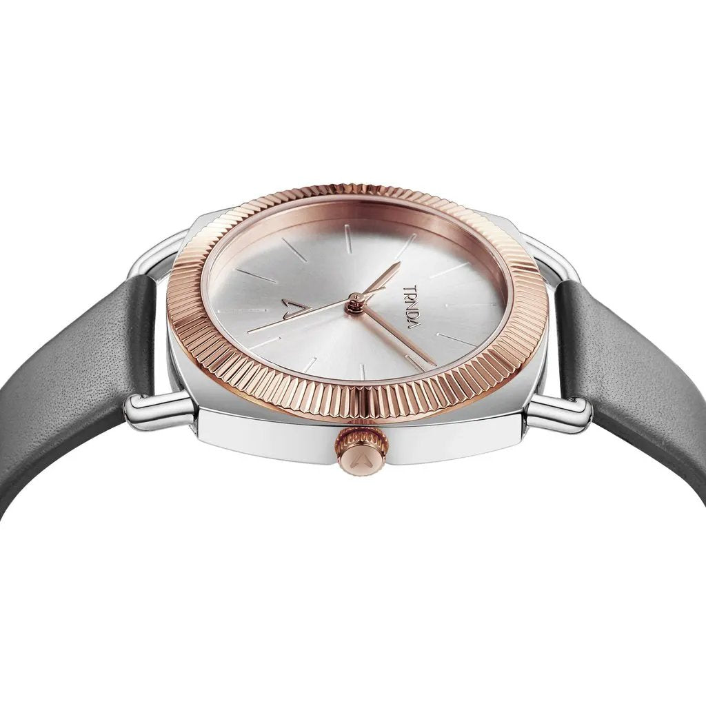 Trnda Women's Stainless Steel Gray Leather Watch, Silver Dial | Trn-W35.8 by TRNDA