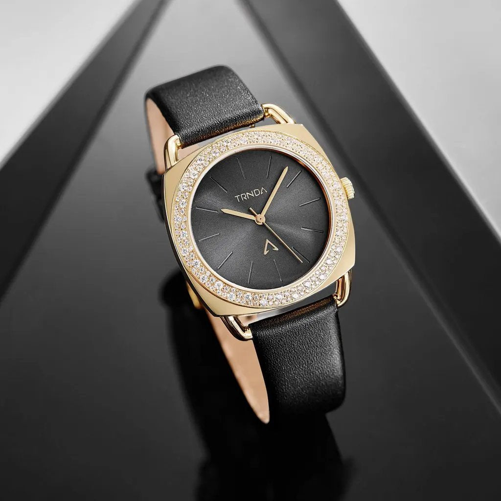 Trnda Women's Gold Stainless Steel Watch, Black Dial | Trd-35b by TRNDA