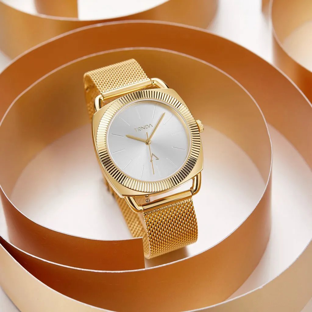Trnda Women's Gold Stainless Steel Watch, Silver Dial | Trd-W35.8 by TRNDA