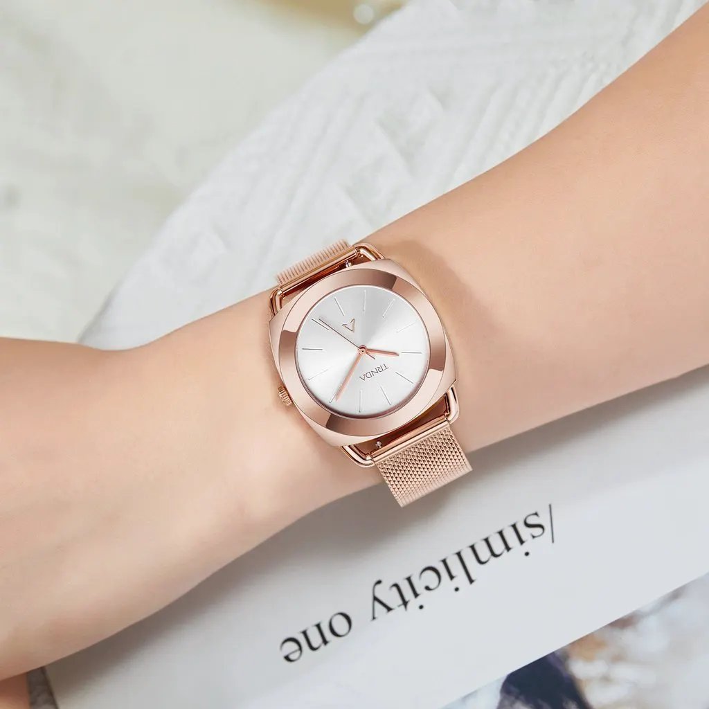 Trnda Women's Rose Gold Stainless Steel Watch, Silver Dial | Trnda-001 by TRNDA