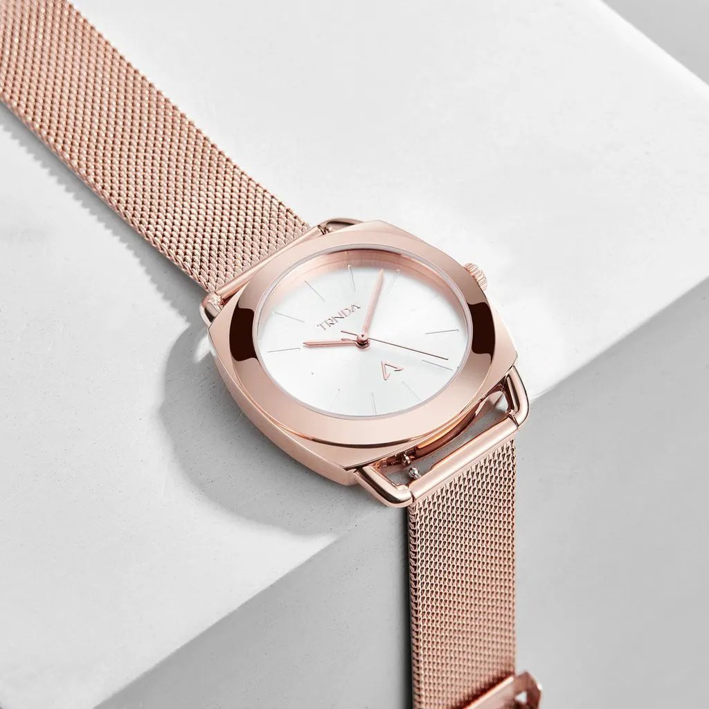 Trnda Women's Rose Gold Stainless Steel Watch, Silver Dial | Trnda-001 by TRNDA