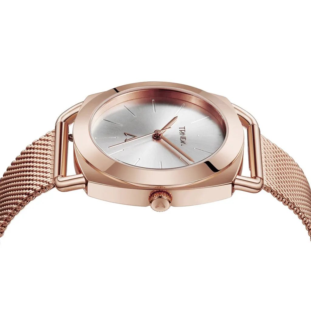 Trnda Women's Rose Gold Stainless Steel Watch, Silver Dial | Trnda-001 by TRNDA