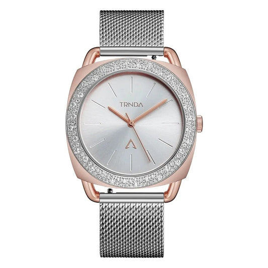 Trnda Women's Rose Gold Stainless Steel Watch, Silver Dial | Trnda-001 by TRNDA