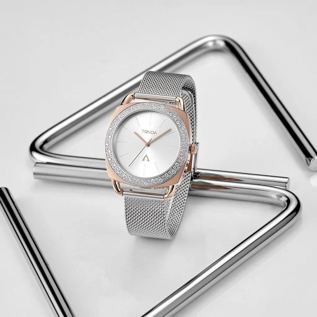 Trnda Women's Rose Gold Stainless Steel Watch, Silver Dial | Trnda-001 by TRNDA