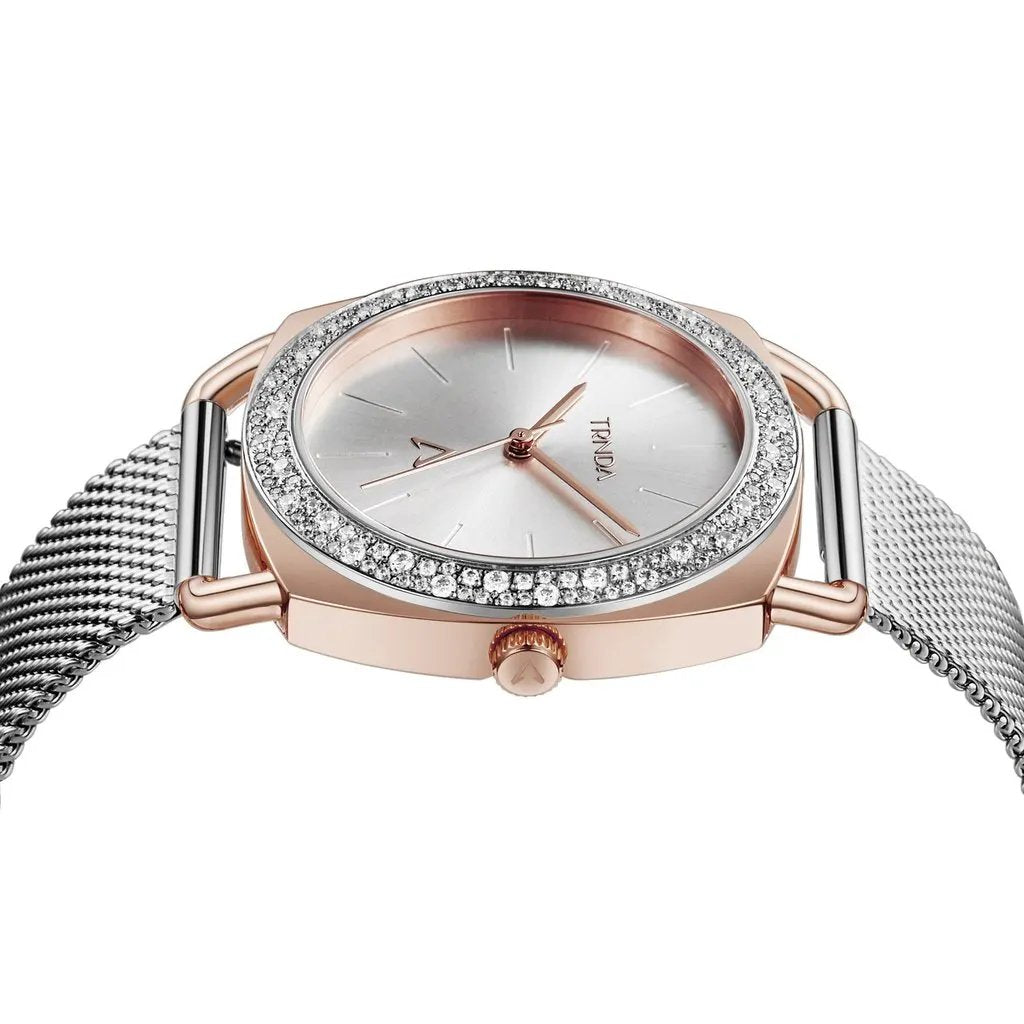 Trnda Women's Rose Gold Stainless Steel Watch, Silver Dial | Trnda-001 by TRNDA