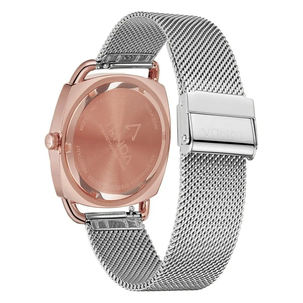 Trnda Women's Rose Gold Stainless Steel Watch, Silver Dial | Trnda-001 by TRNDA