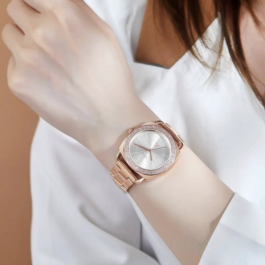 Trnda Women's Rose Gold Stainless Steel Watch, Silver Dial | Trnda-001 by TRNDA