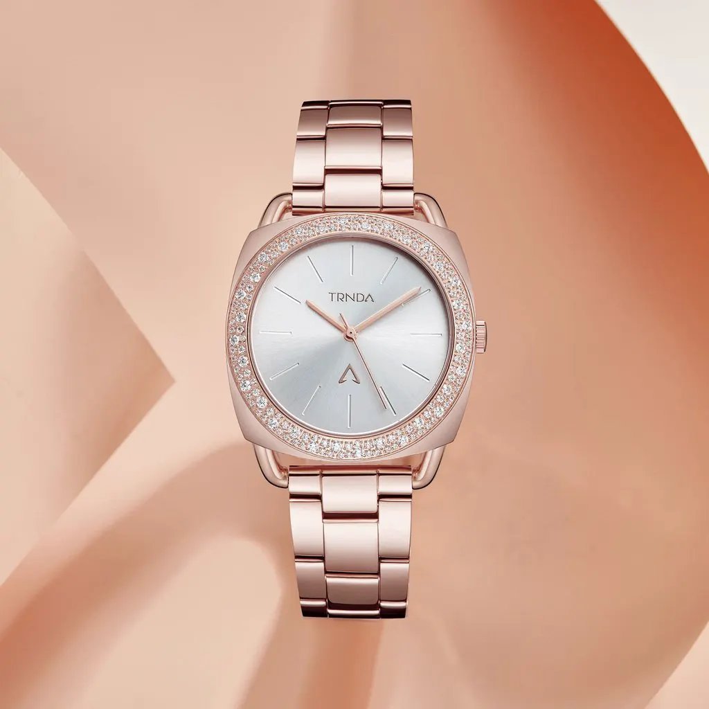 Trnda Women's Rose Gold Stainless Steel Watch, Silver Dial | Trnda-001 by TRNDA