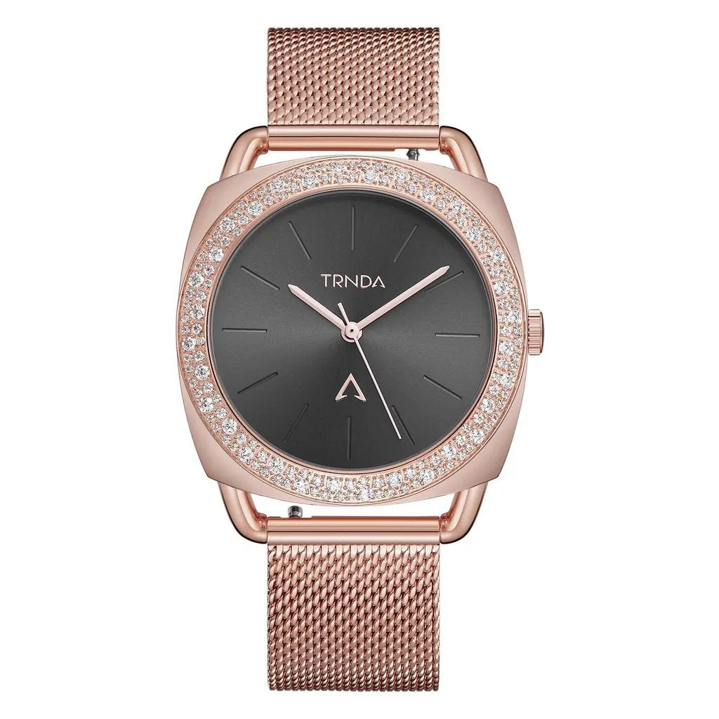 Trnda Women's Rose Gold Stainless Steel Watch, Black Dial | Trn-35.8-Rg by TRNDA