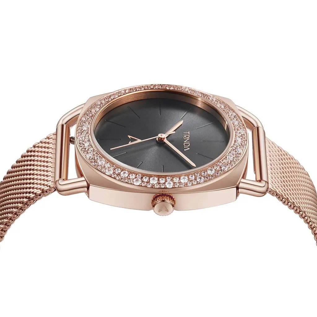 Trnda Women's Rose Gold Stainless Steel Watch, Black Dial | Trn-35.8-Rg by TRNDA
