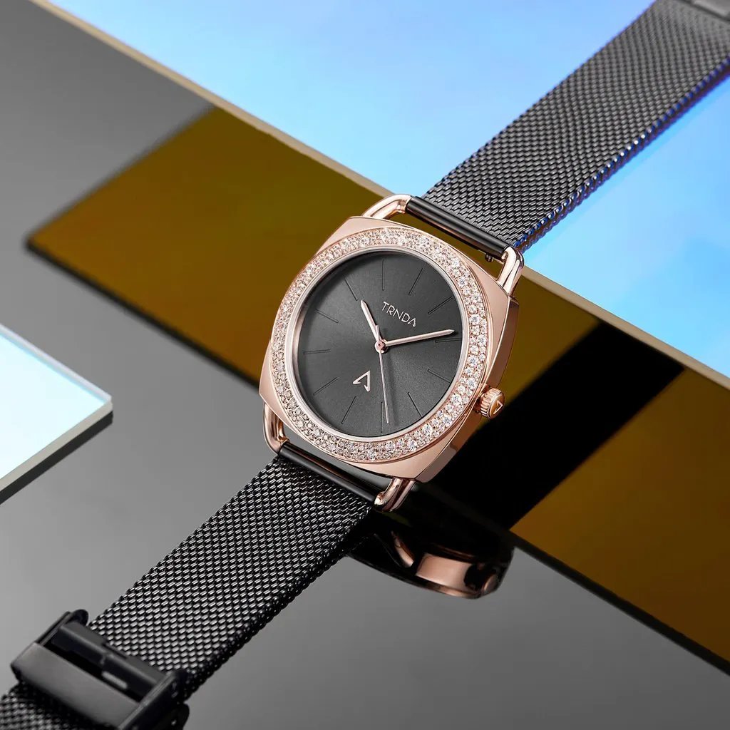 Trnda Women's Rose Gold Watch, Black Dial | Trnda-Rg35.8 by TRNDA