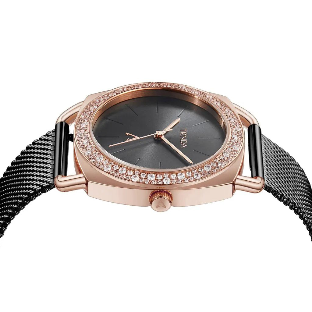 Trnda Women's Rose Gold Watch, Black Dial | Trnda-Rg35.8 by TRNDA
