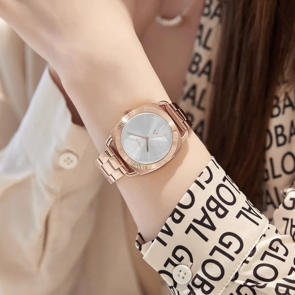 Trnda Women's Rose Gold Stainless Steel Watch, Silver Dial | Trnda-001 by TRNDA