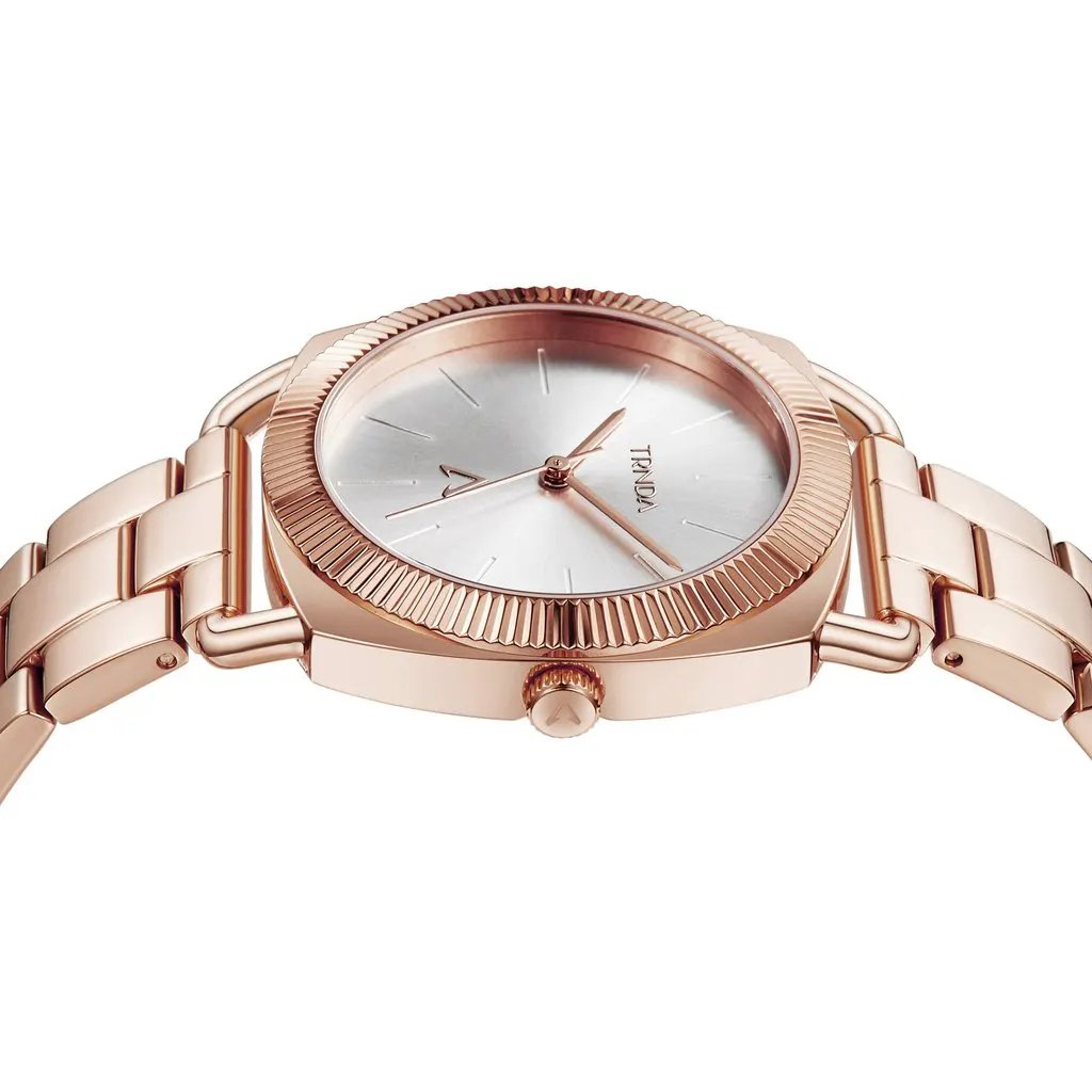 Trnda Women's Rose Gold Stainless Steel Watch, Silver Dial | Trnda-001 by TRNDA