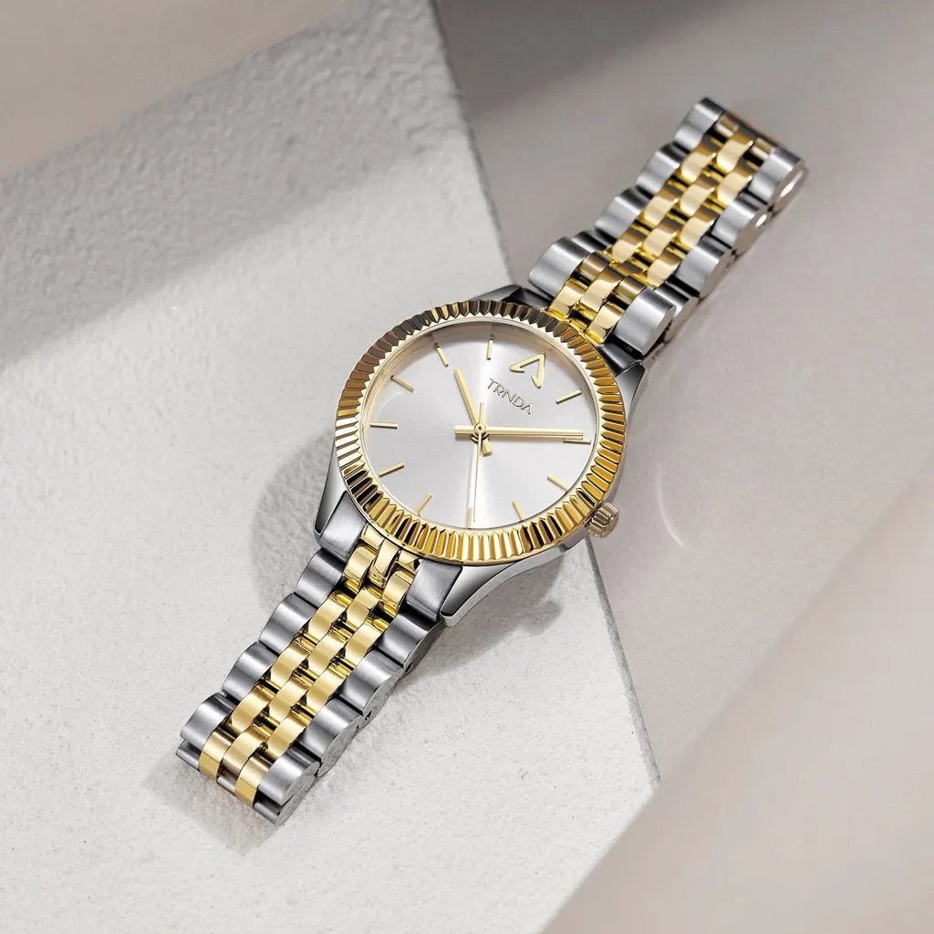 Trnda Women's Stainless Steel Watch, Silver & Gold Dial | Trn32mm by TRNDA