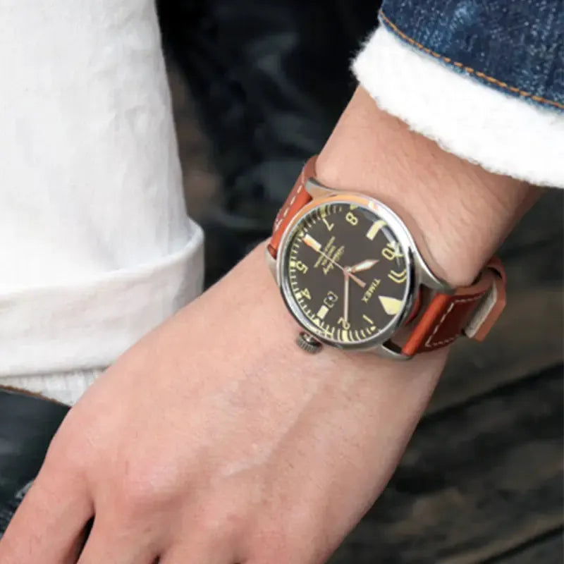 Timex Unisex Brown Leather Watch, Black Dial | Tw2p84000 by TIMEX