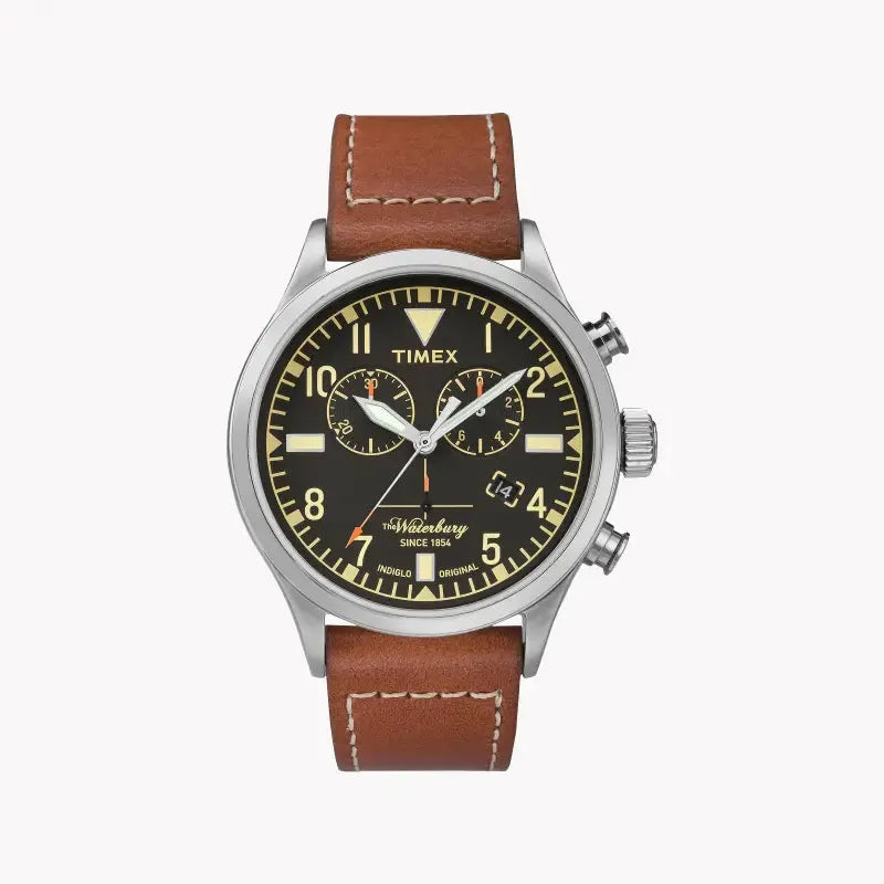 Timex Men's Brown Leather Watch, Black Dial | Tw2p84300 by TIMEX