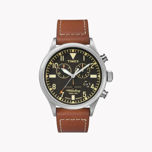 Timex Men's Brown Leather Watch, Black Dial | Tw2p84300 by TIMEX