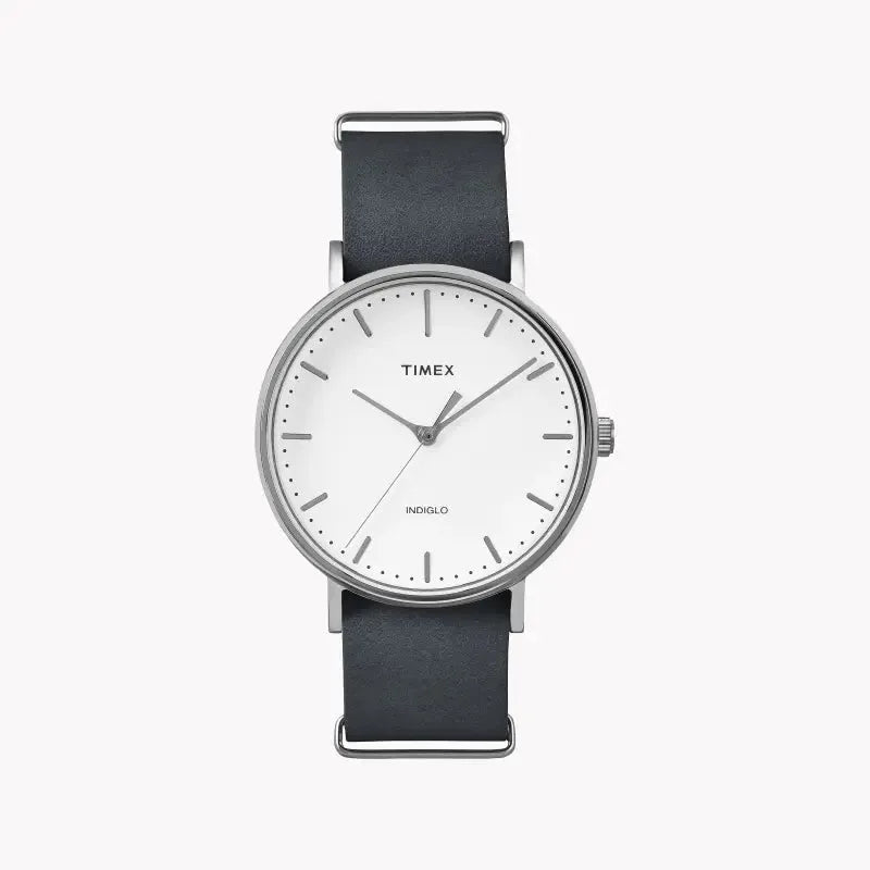Timex Unisex Gray Leather Watch, White Dial | Tw2p91300 by TIMEX