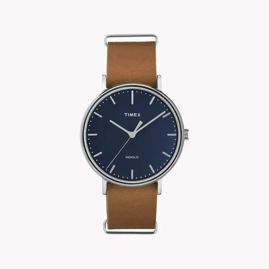 Timex Men's Brass Watch, Blue Dial, Tan Leather | Tw2p97800 by TIMEX