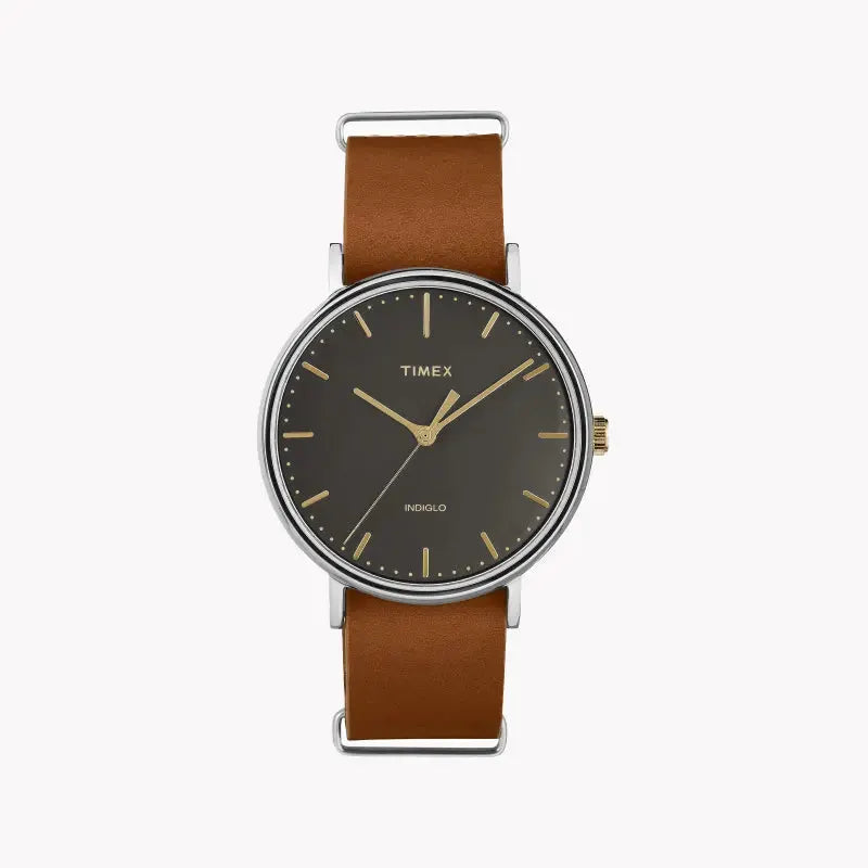 Timex Men's Brass Watch, Black Dial, Brown Leather Strap | Tw2p97900 by TIMEX