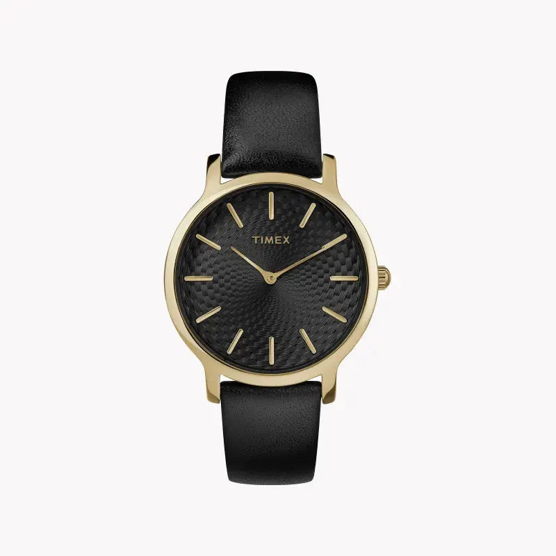 Timex Women's Black Leather Watch, Gold Case | Tw2r36400 by TIMEX