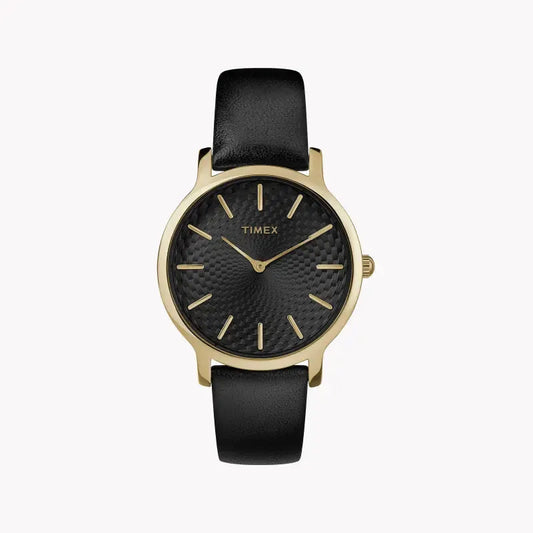 Timex Women's Black Leather Watch, Gold Case | Tw2r36400 by TIMEX