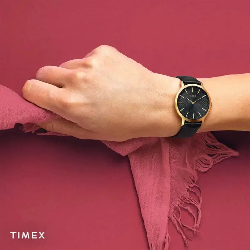 Timex Women's Black Leather Watch, Gold Case | Tw2r36400 by TIMEX