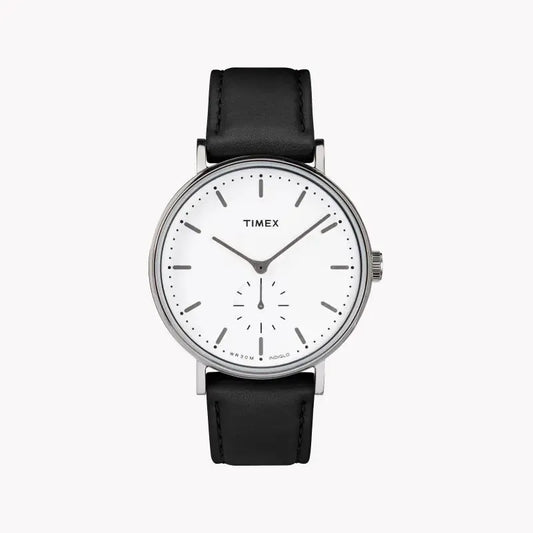 Timex Men's Black Leather Watch, White Dial | Tw2r38000 by TIMEX