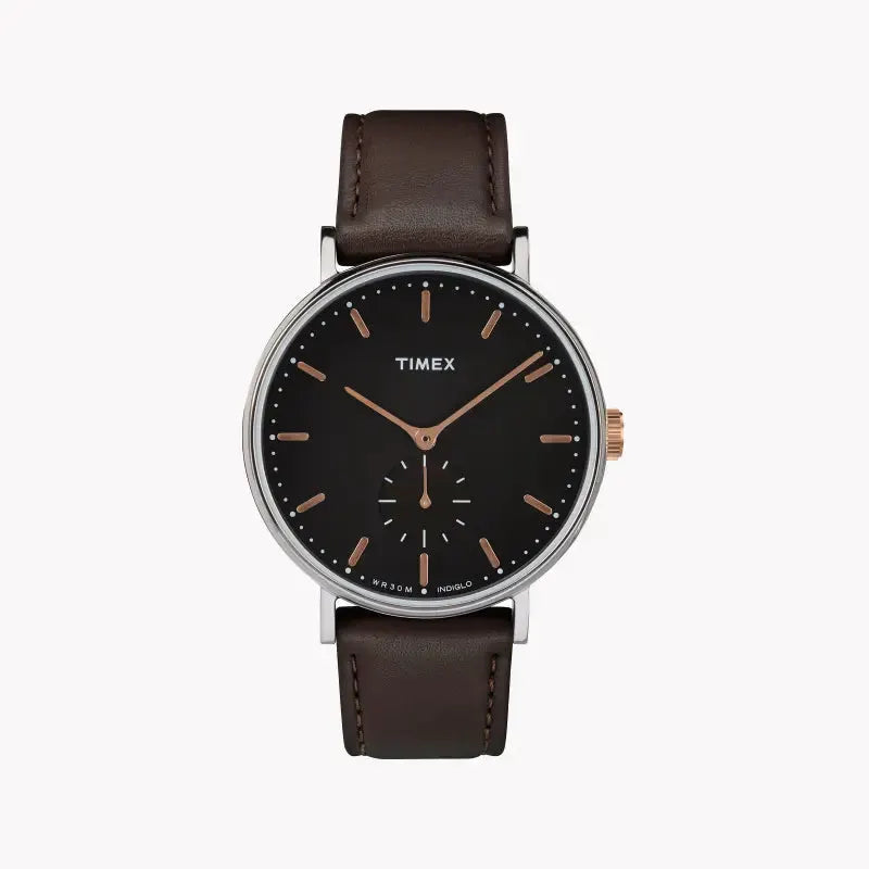 Timex Men's Brown Leather Watch, Black Dial | Tw2r38100 by TIMEX
