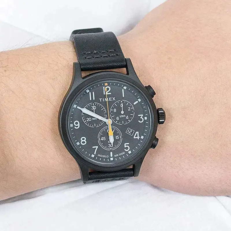 Timex Men's Black Leather Watch, Black Dial | Tw2r47500 by TIMEX