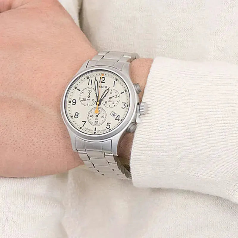 Timex Men's Silver Stainless Steel Watch, Off White Dial | Tw2r47600 by TIMEX