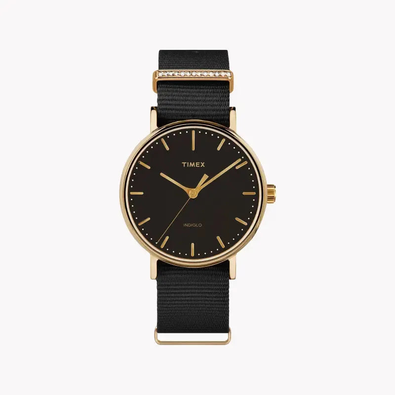 Timex Women's Black Fabric Watch, Brass Gold Case | Tw2r49200 by TIMEX