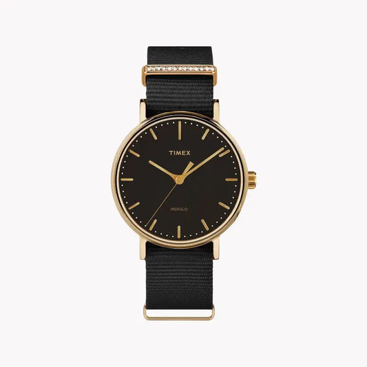 Timex Women's Black Fabric Watch, Brass Gold Case | Tw2r49200 by TIMEX