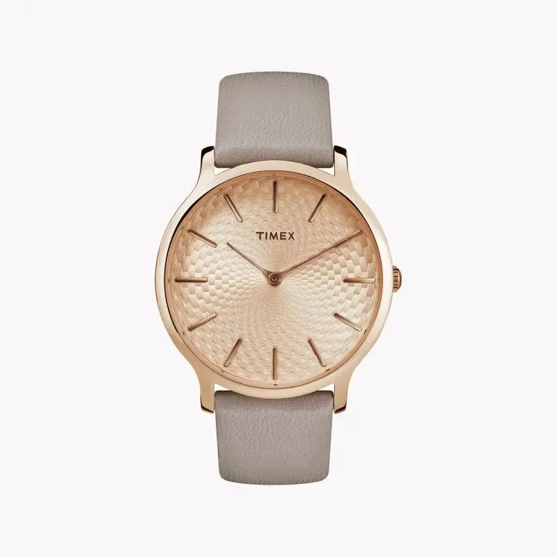Timex Women's Gray Leather Watch, Rose Gold Dial | Tw2r49500 by TIMEX