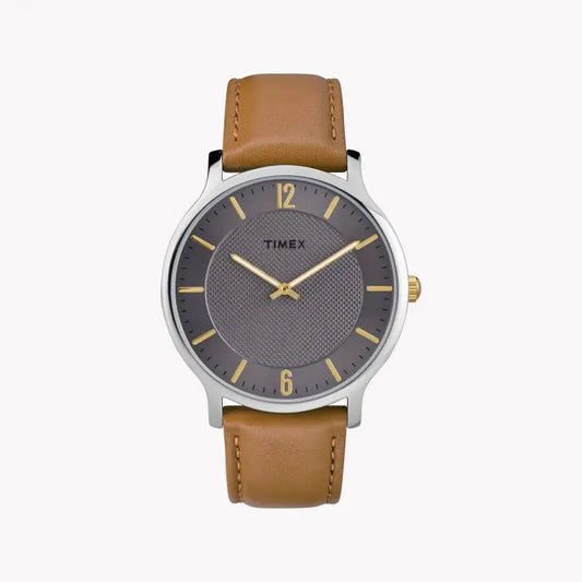 Timex Men's Brown Leather Watch, Gray Dial | Tw2r49700 by TIMEX