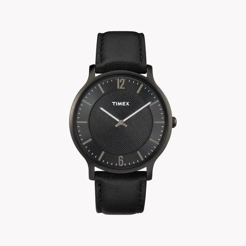 Timex Men's Black Leather Watch, Black Dial | Tw2r50100 by TIMEX