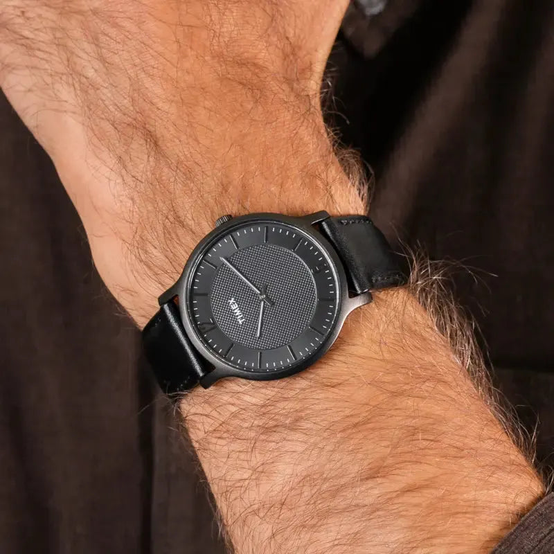 Timex Men's Black Leather Watch, Black Dial | Tw2r50100 by TIMEX